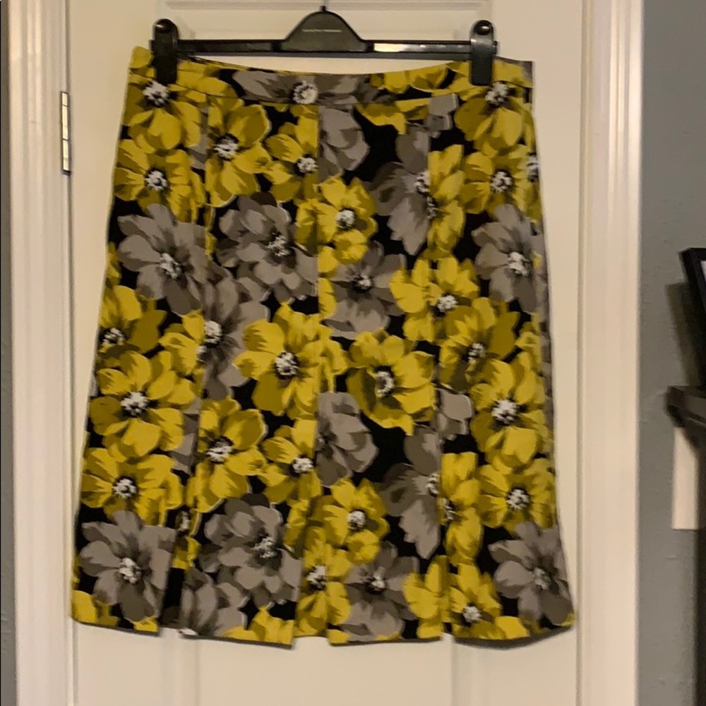 Who What Wear Yellow Black Gray Floral A-Line Skirt
